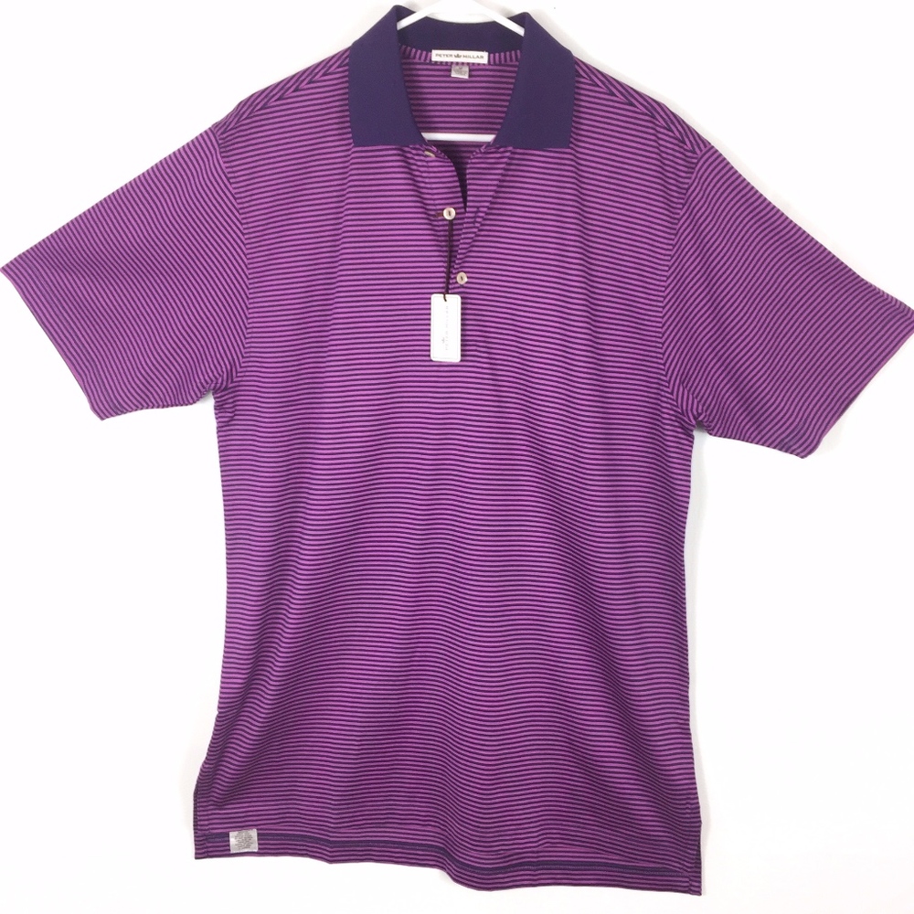 NWT Mens Peter Millar Polo Purple Stripe Size Med